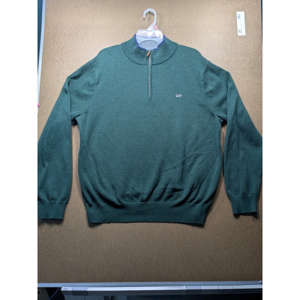 Vineyard Vines Mens Large Green 100% Cotton Quarter Zip Pullover Sweater 1E0284